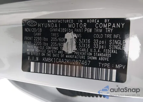 2019 Hyundai Kona Se from USA, damaged, VIN KM8K1CAA2KU267467